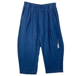 NWT GAP Pants Women M Blue 2024 Gauze Cotton Barrel-Wide-Leg